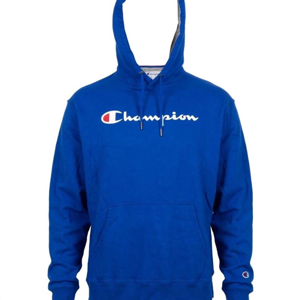 Champion Hoodie Mens Large Blue Pullover Hoodie small stain on sleeve